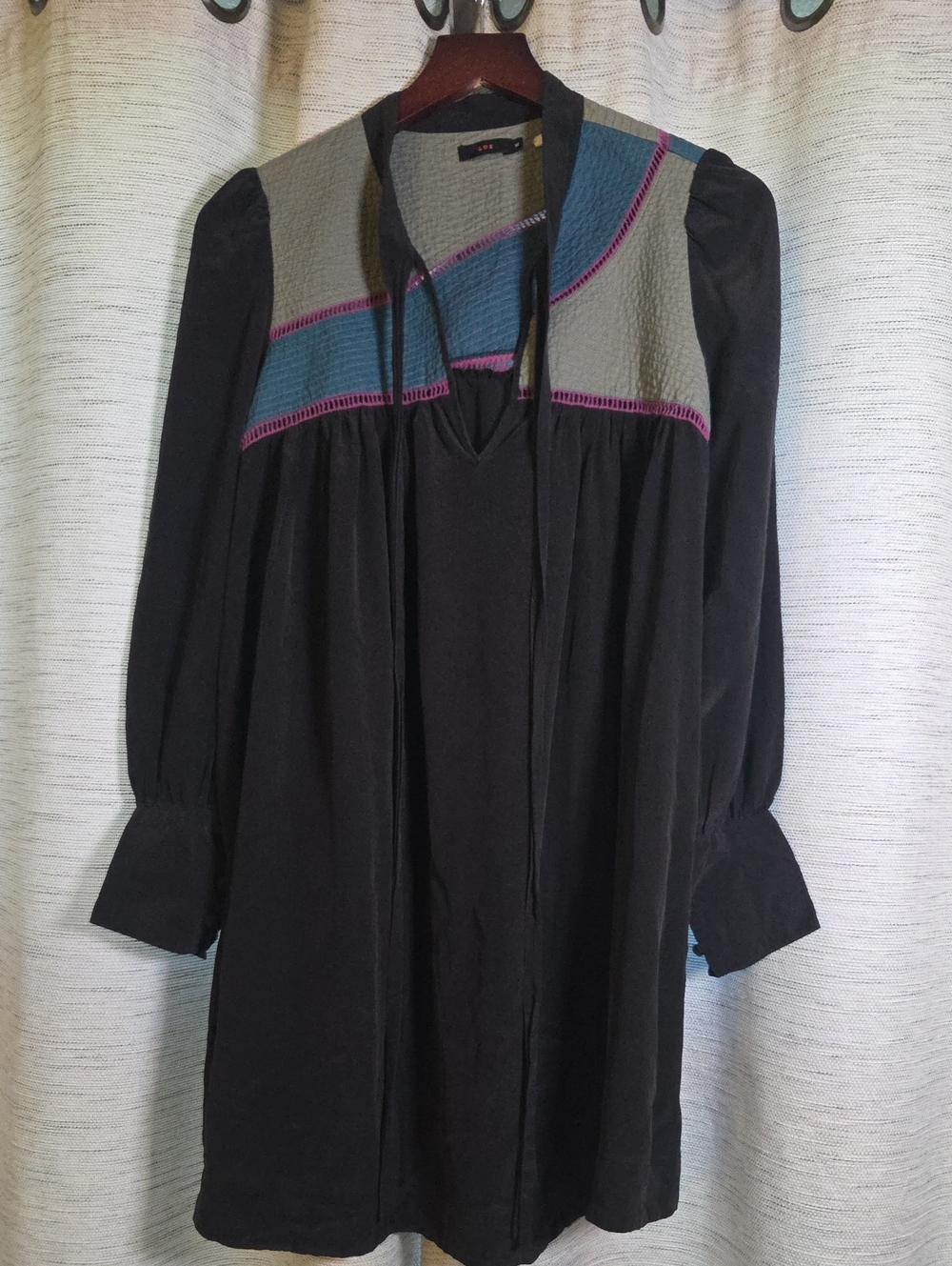 Lux Black Tunic with Teal and Pink Trim